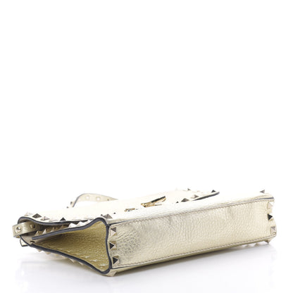 Valentino Garavani Metallic Pebbled Calfskin Medium Rockstud Flip Lock Crossbody Bag Platino 4 of 14
