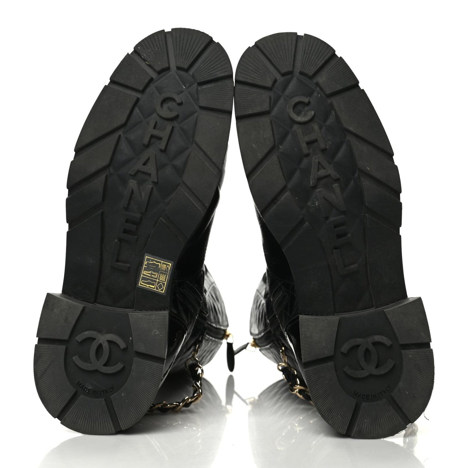 Chanel Shiny Calfskin Patent Quilted Chain Lace Up Combat Boots 40 Black 5 of 9