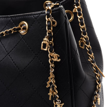 Chanel Calfskin Stitched Egyptian Amulet Drawstring Bag Black 9 of 17