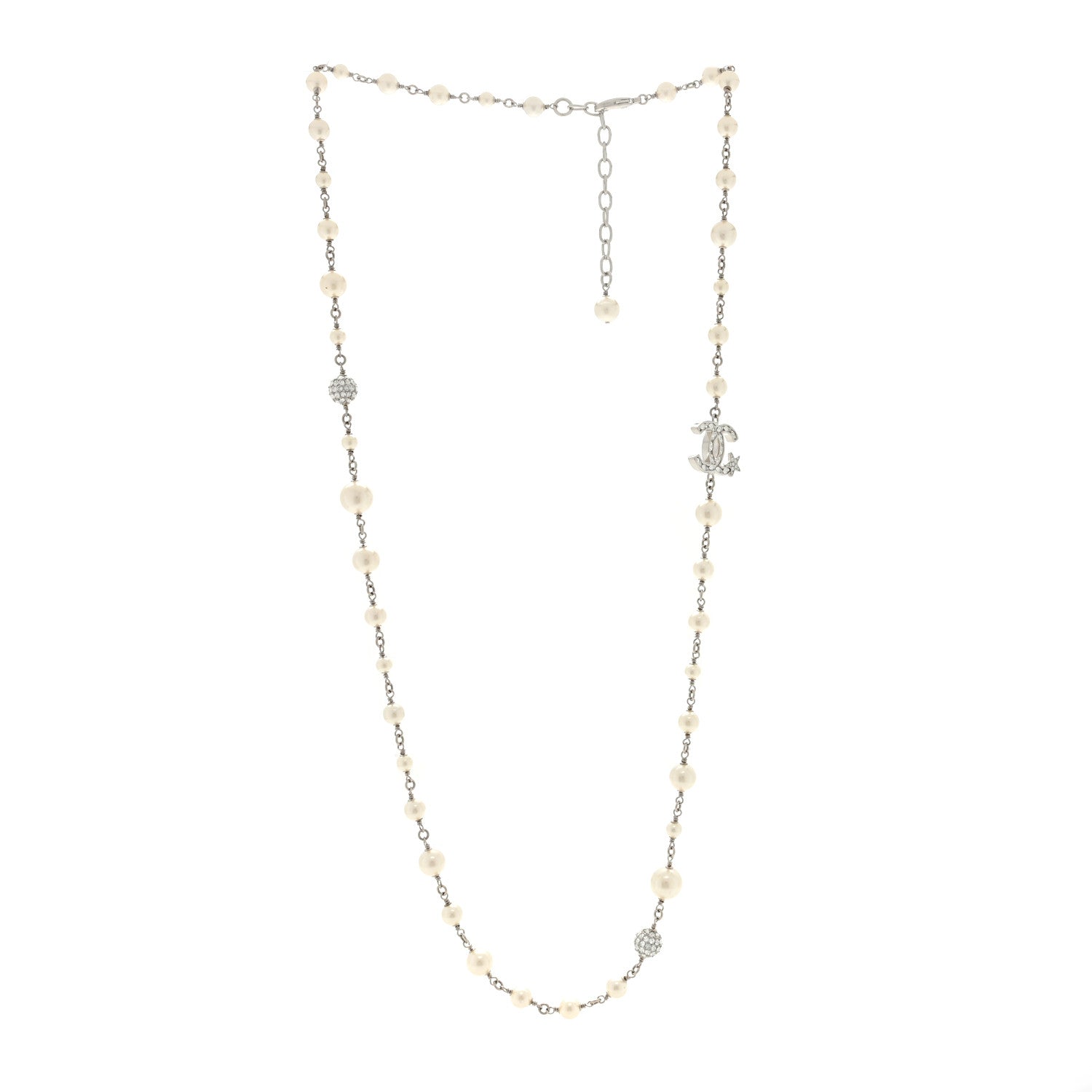 Chanel Pearl Crystal CC Starfall Necklace Silver 3 of 4