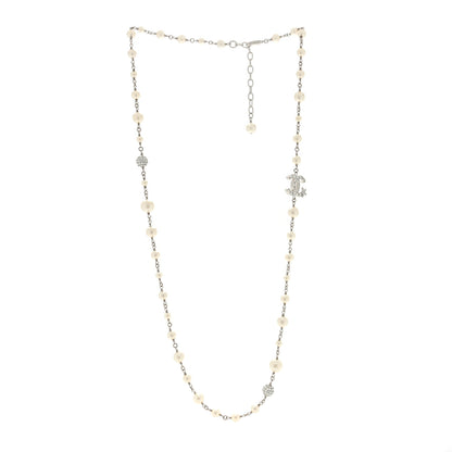 Chanel Pearl Crystal CC Starfall Necklace Silver 3 of 4