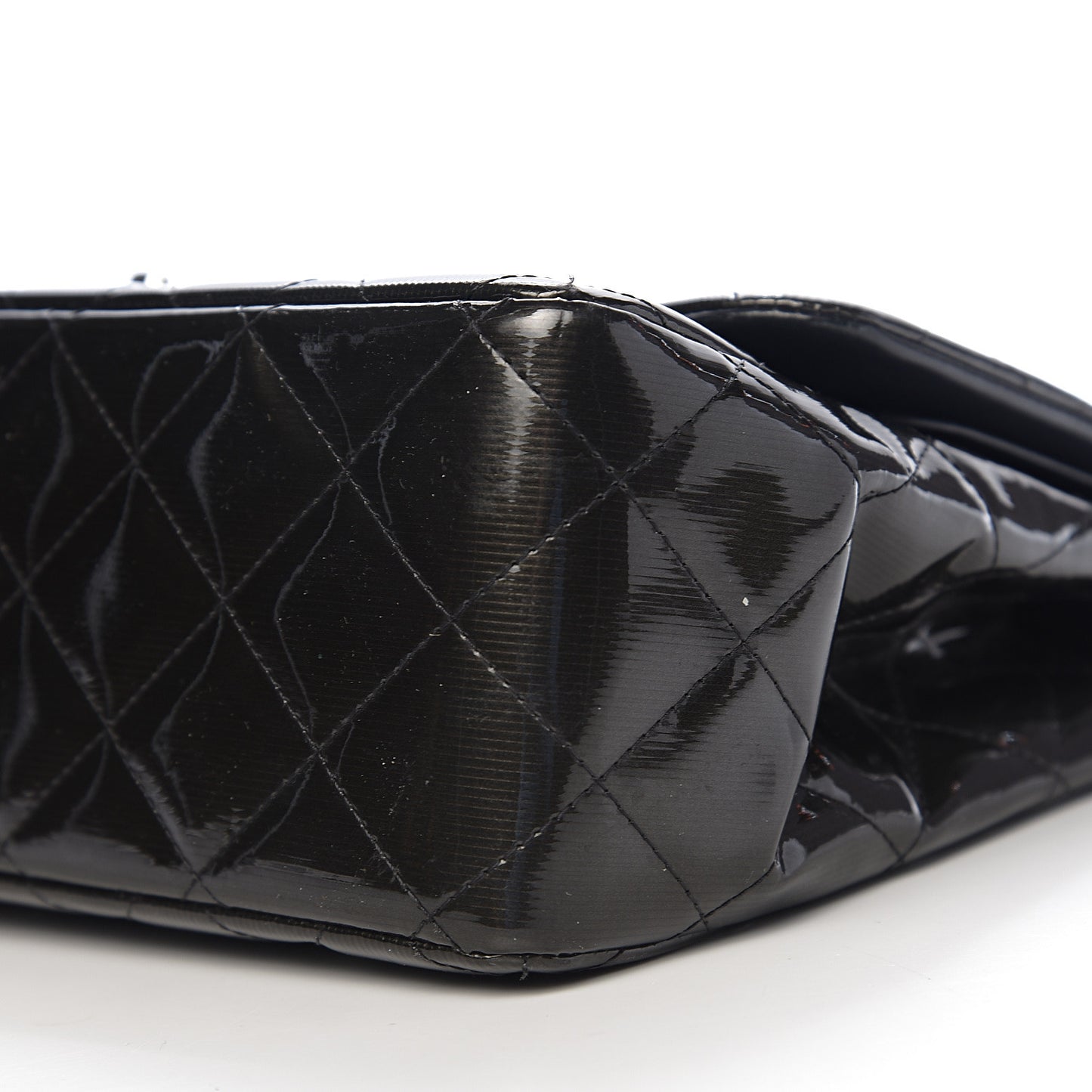 Striated Patent Quilted Jumbo Double Flap Black