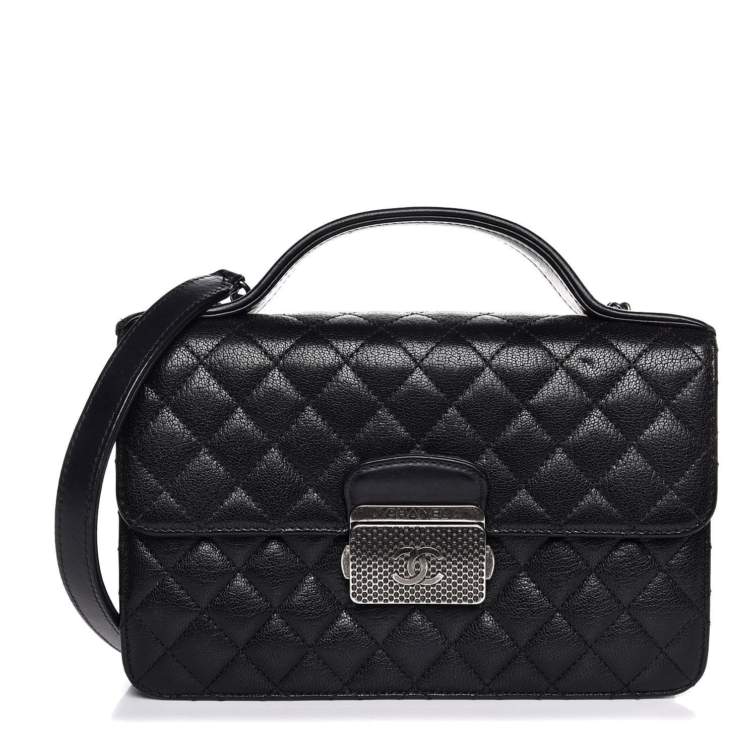 Chanel Goatskin Quilted Small CC University Top Handle Flap Black 1 of 11