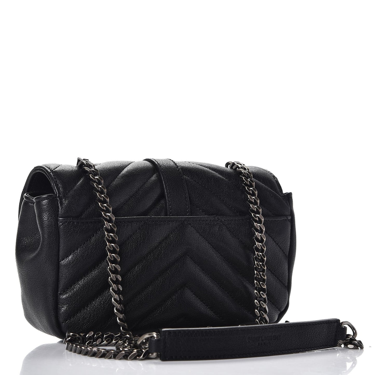 Sheepskin Matelasse Chevron Monogram Classic Baby Chain Bag Black
