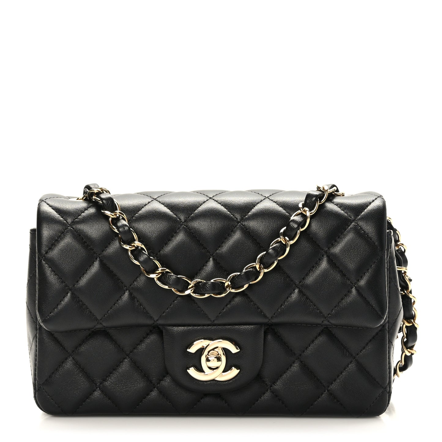 Lambskin Quilted Mini Rectangular Flap Black