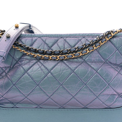 Chanel Iridescent Aged Calfskin Quilted Medium Gabrielle Hobo Blue 8 of 13