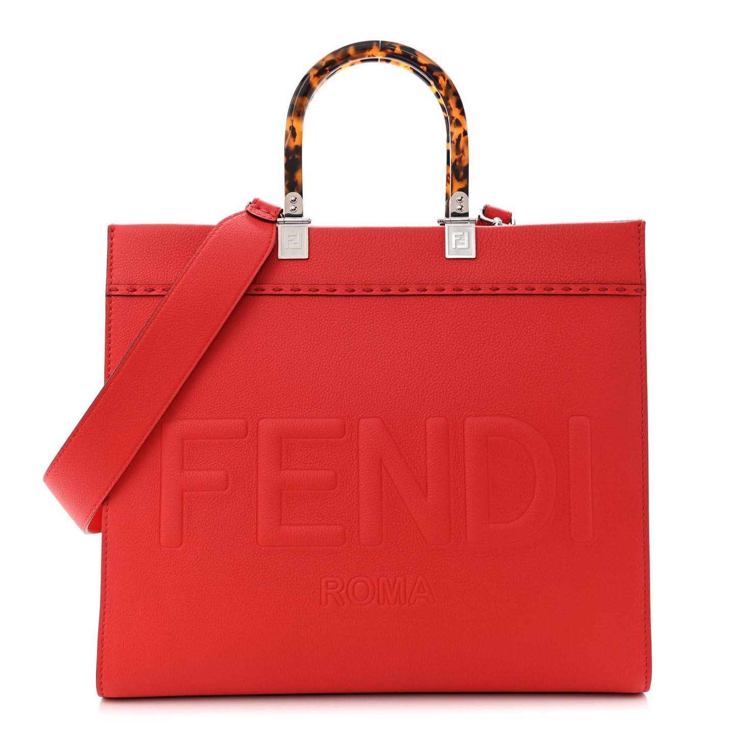Vitello Cher Plexiglass Logo Debossed Medium Fendi Sunshine Shopper Tote Papavero