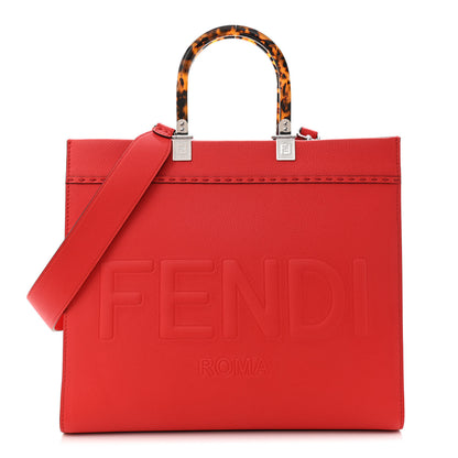 Fendi Vitello Cher Plexiglass Logo Debossed Medium Fendi Sunshine Shopper Tote Papavero 1 of 9