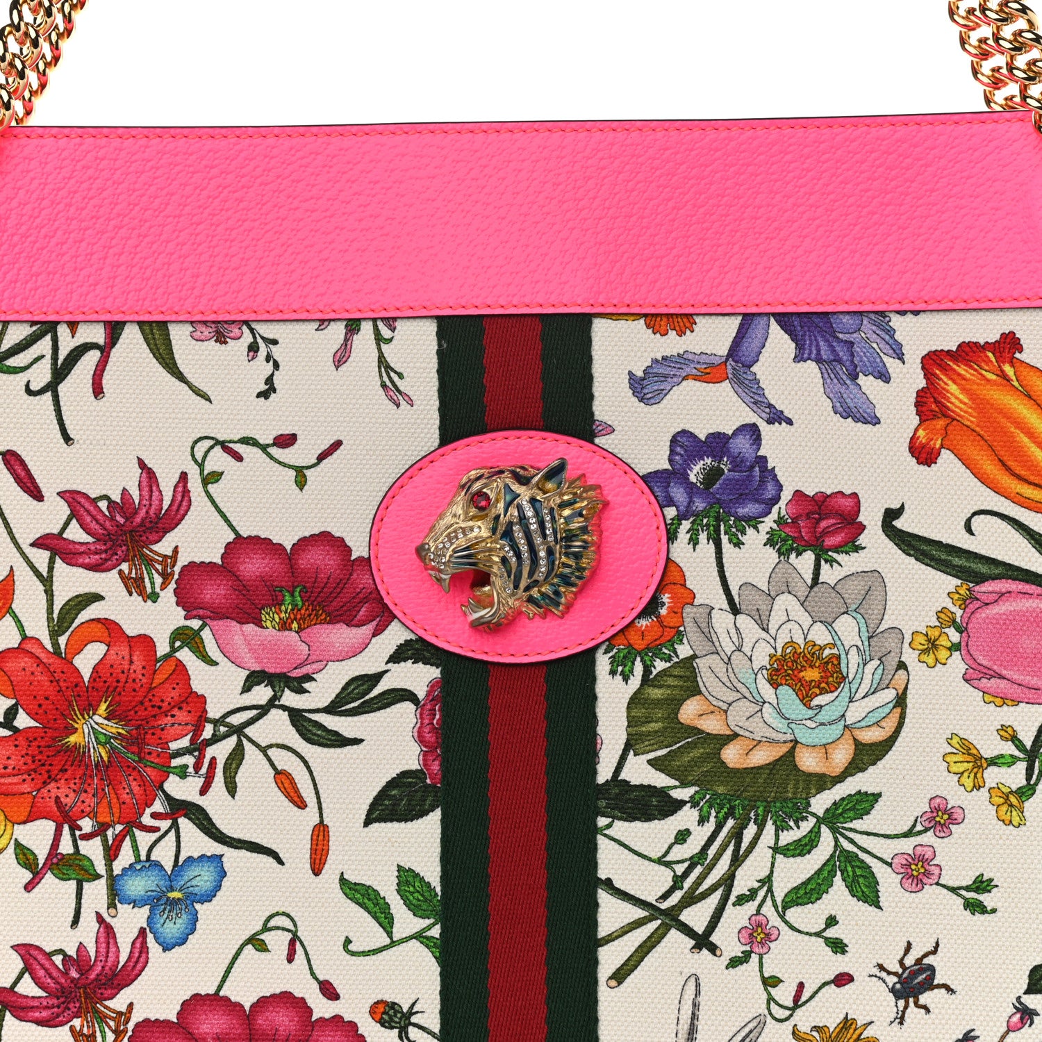 Gucci Canvas Flora Large Rajah Chain Tote White Multicolor Fuxia Fluo 9 of 11