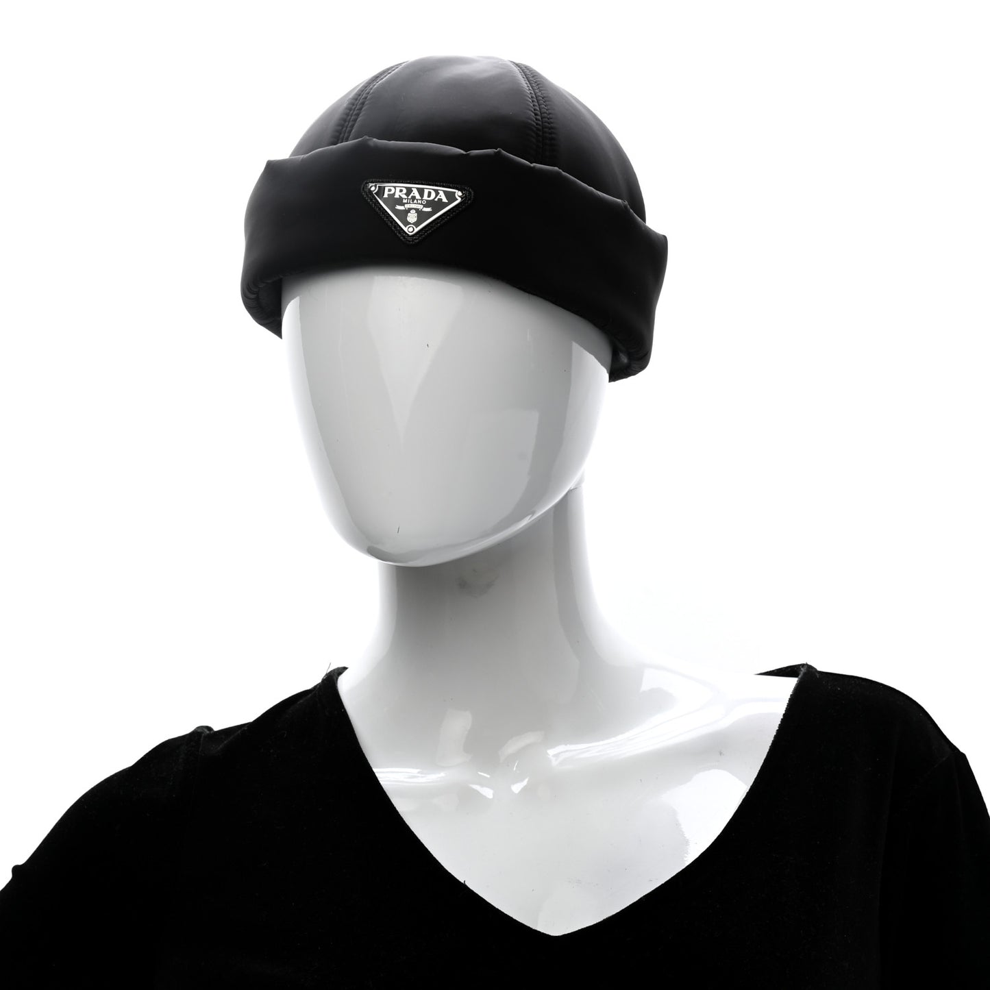 Re-Nylon Padded Metal Triangle Logo Mens Beanie S Black
