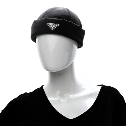 Prada Re-Nylon Padded Metal Triangle Logo Mens Beanie S Black 2 of 8
