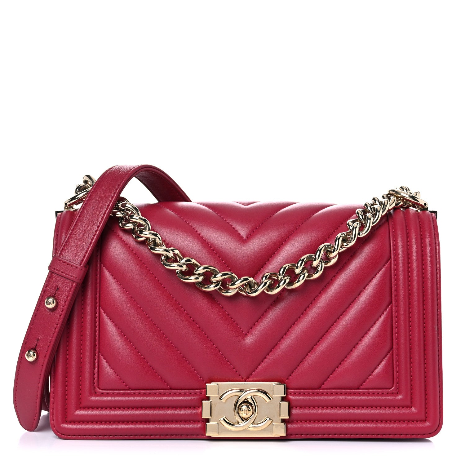 Chanel Lambskin Chevron Quilted Medium Boy Flap Dark Pink 1 of 15