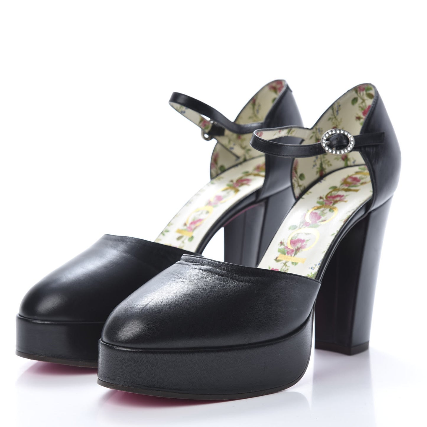 Calfskin Embellished Agon Ankle Strap Platform Pumps 39 Black