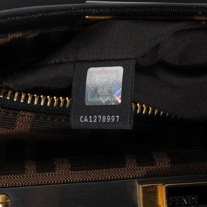 Fendi Goatskin Zucca Large Peekaboo Iconic Satchel Black Tobacco 7 of 8