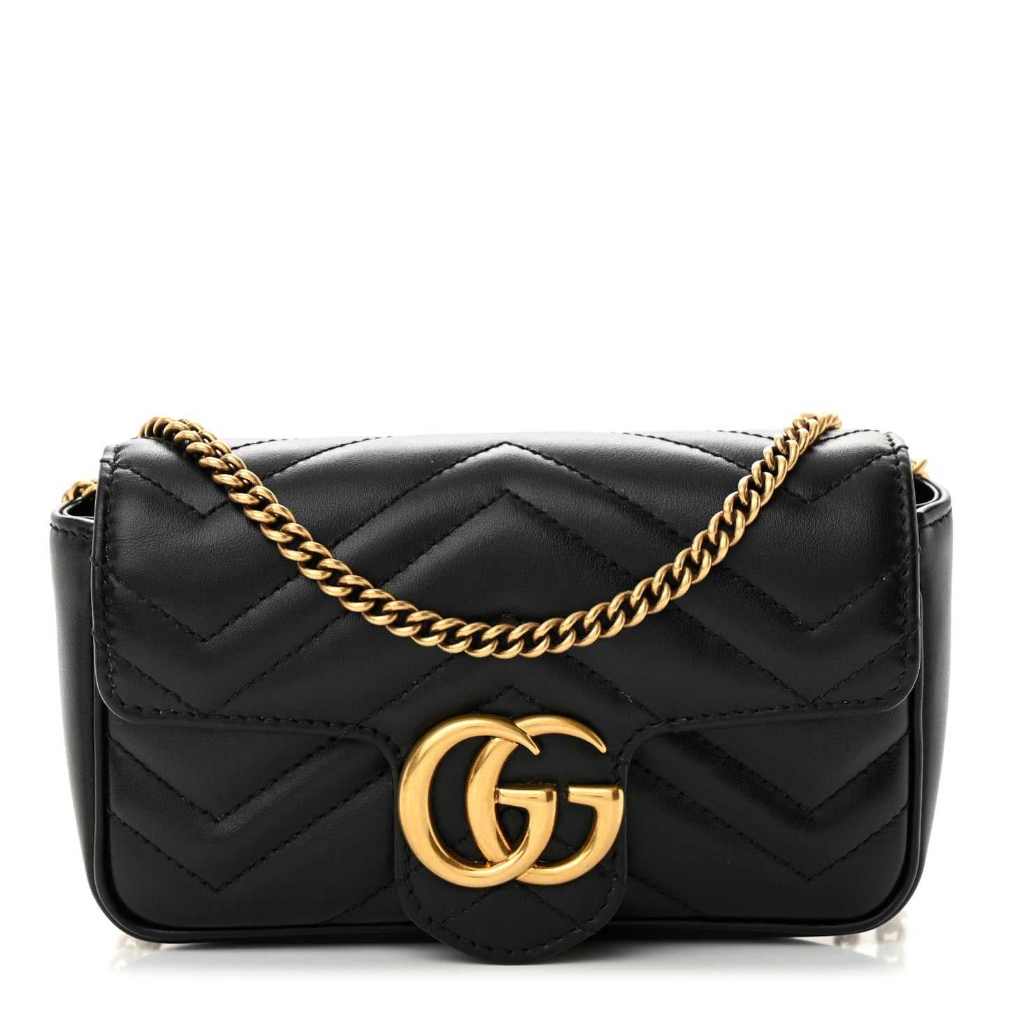 Calfskin Matelasse Super Mini GG Marmont Shoulder Bag Black