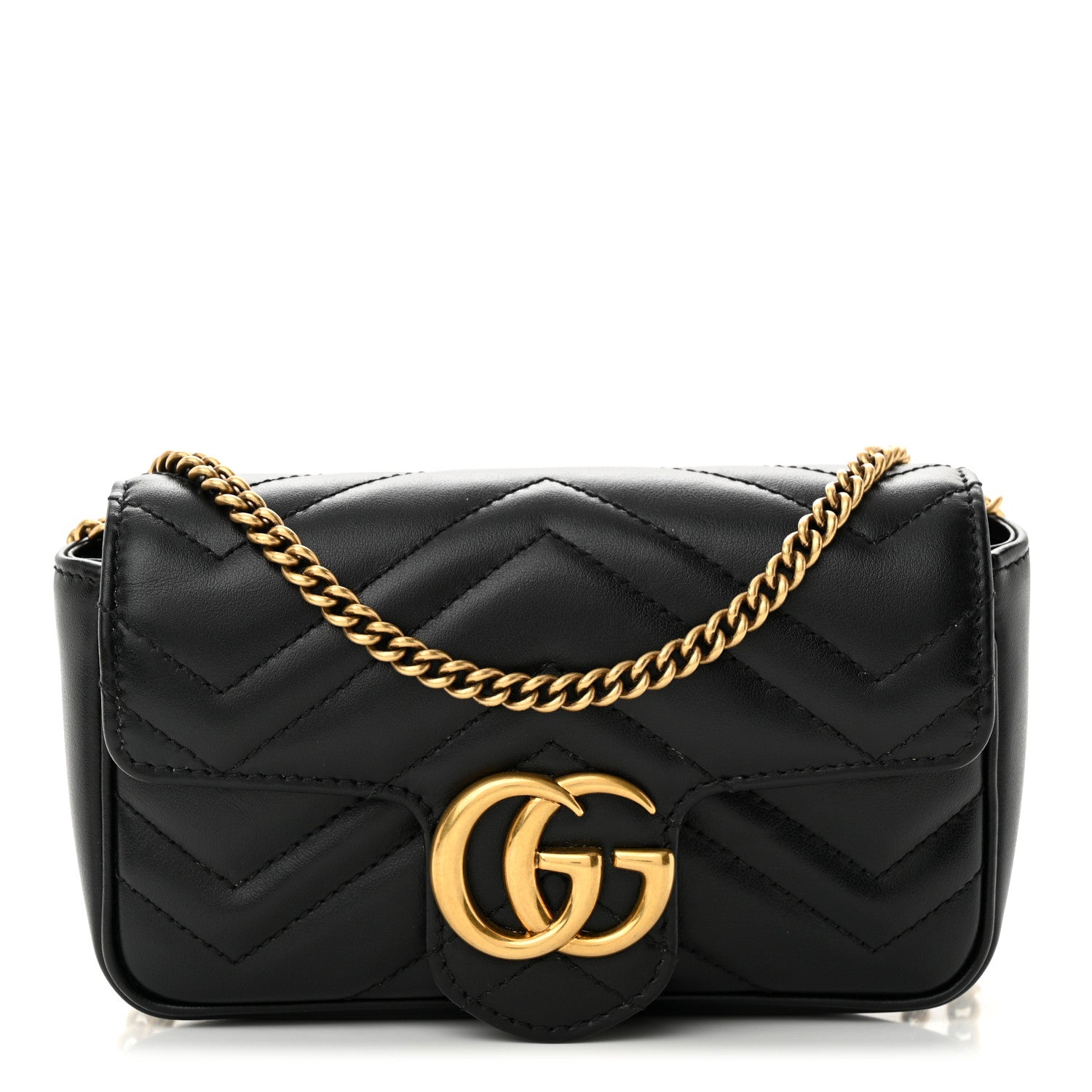 Gucci Calfskin Matelasse Super Mini GG Marmont Shoulder Bag Black 1 of 11