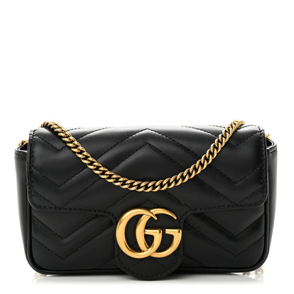 Gucci Calfskin Matelasse Super Mini GG Marmont Shoulder Bag Black 1 of 11