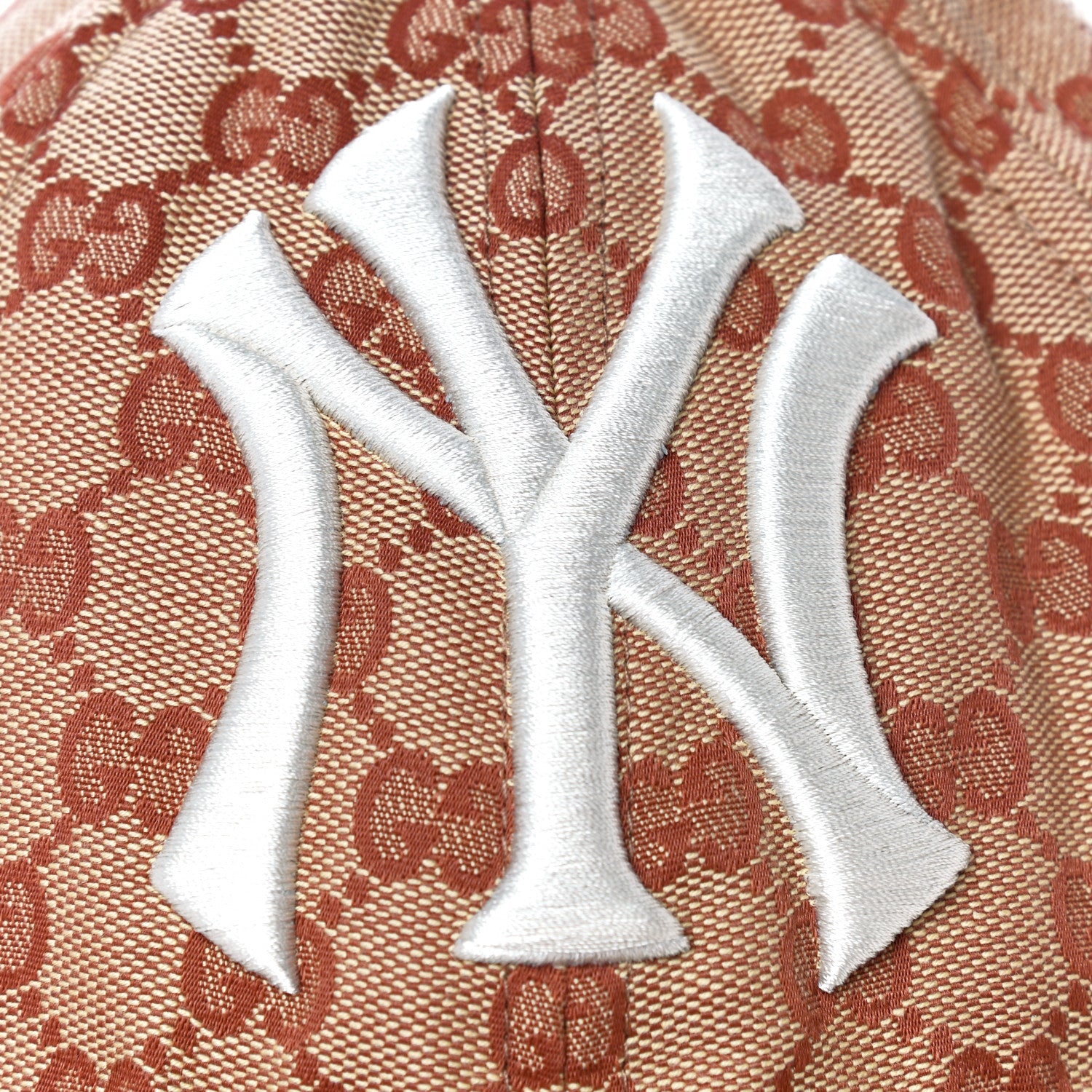 Gucci X MLB Monogram NY Yankees Baseball Hat 57-61 Beige Ruggine 7 of 9