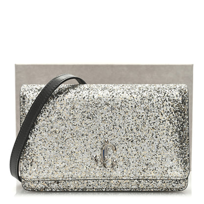 Jimmy Choo Glitter Palace Wallet On Chain Platinum 9 of 9