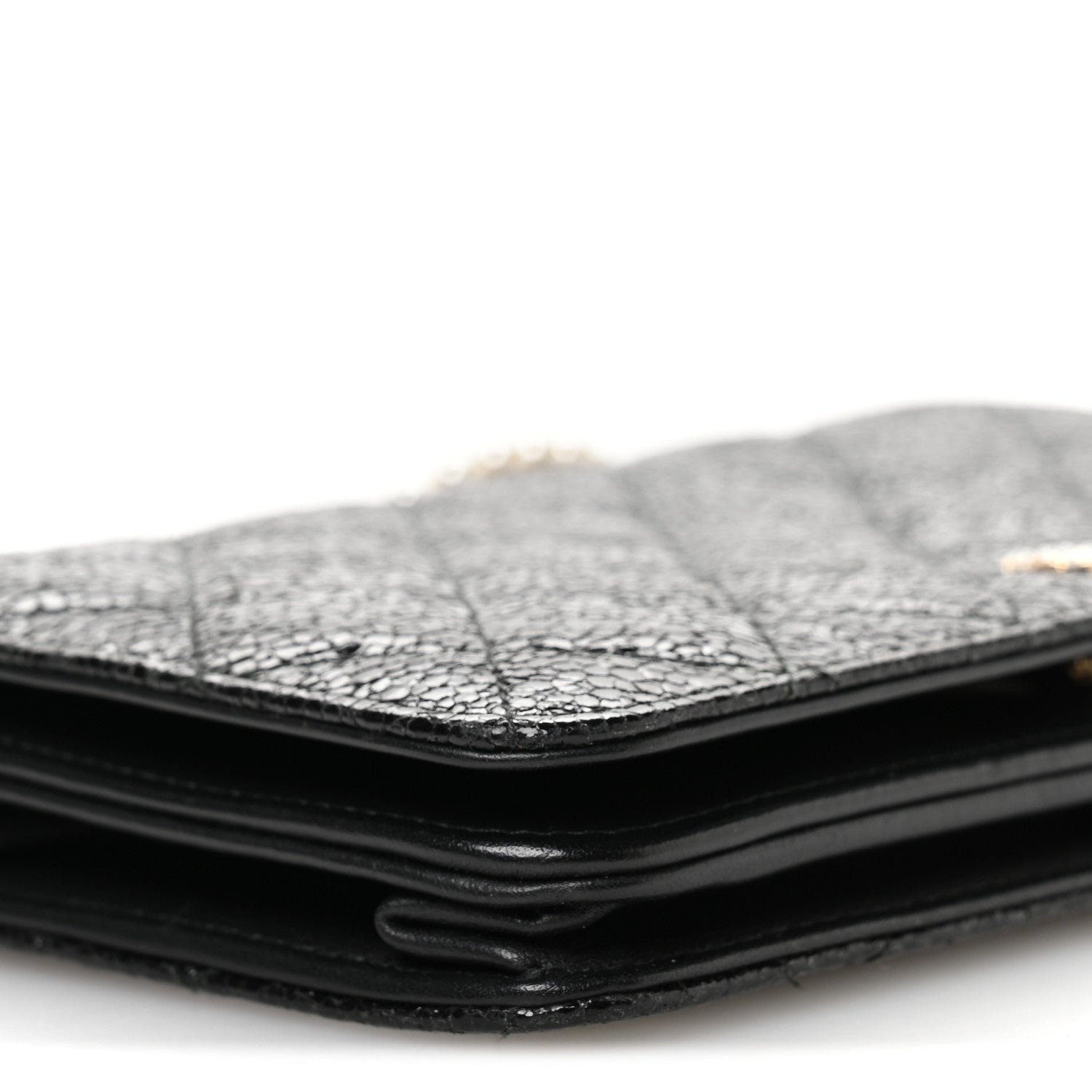 Chanel Crackled Patent Calfskin Quilted Pearl Wallet On Chain WOC Black 10 of 13