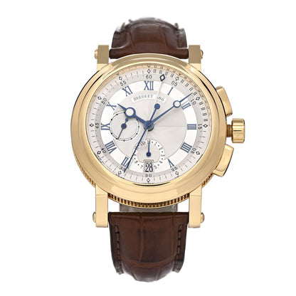 Breguet 18K Yellow Gold Alligator 42mm Marine Chronograph Automatic Watch 5827/BA 1 of 4