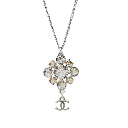 Chanel Crystal CC Drop Pendant Necklace Silver 5 of 6