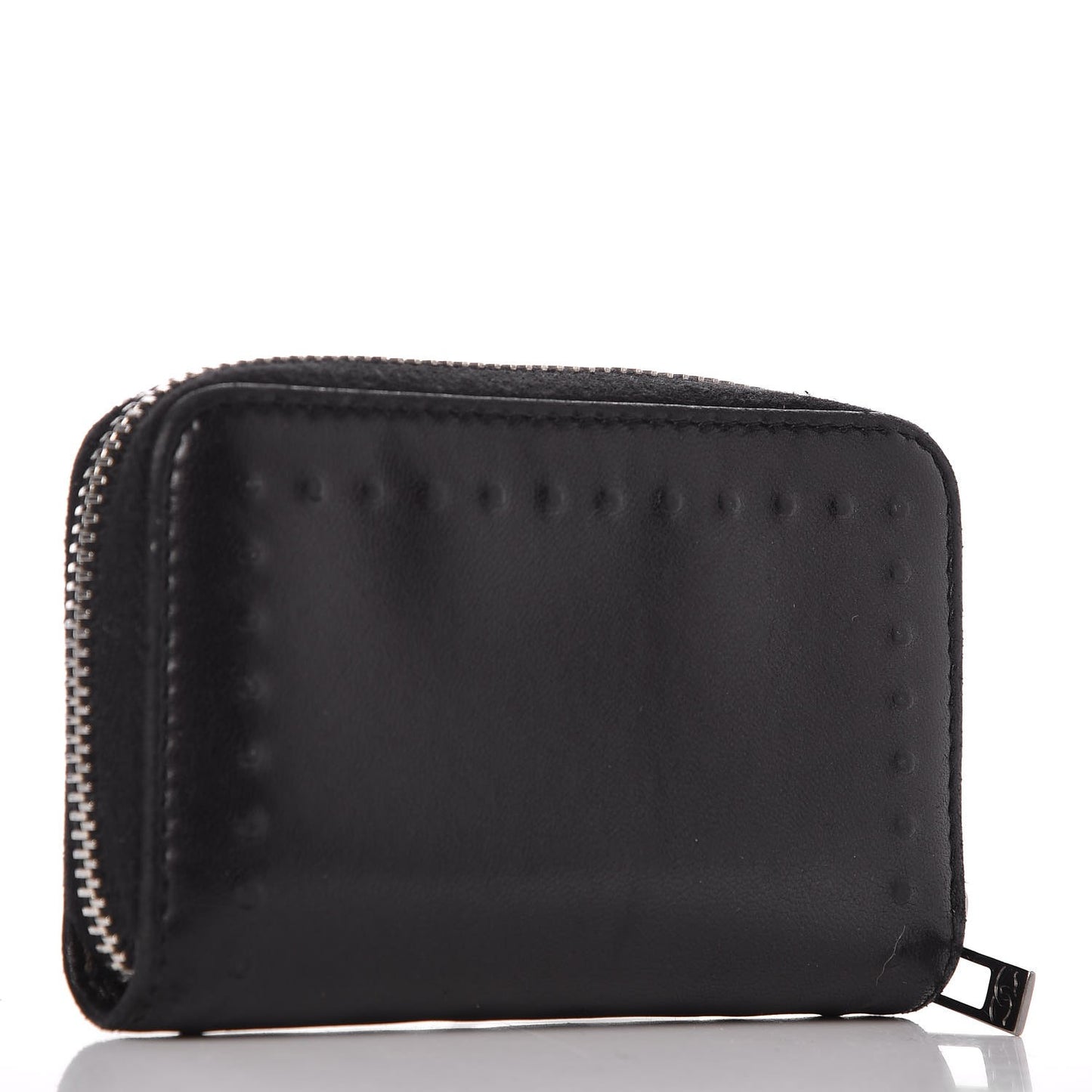 Lambskin Embossed CC Zip Around Coin Purse Wallet Black