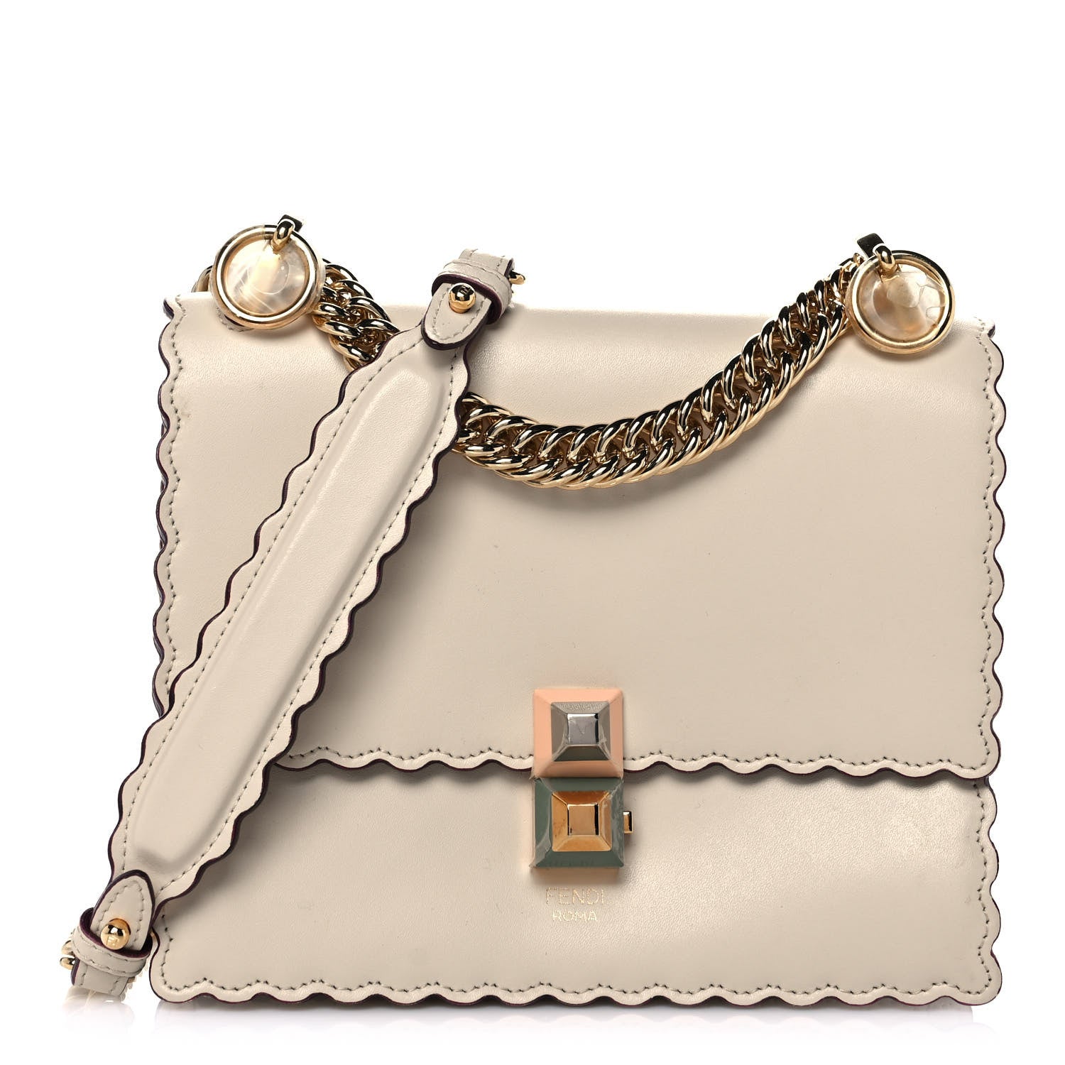 Fendi Vitello Liberty Scalloped Studded Small Kan I Shoulder Bag Camelia 1 of 12