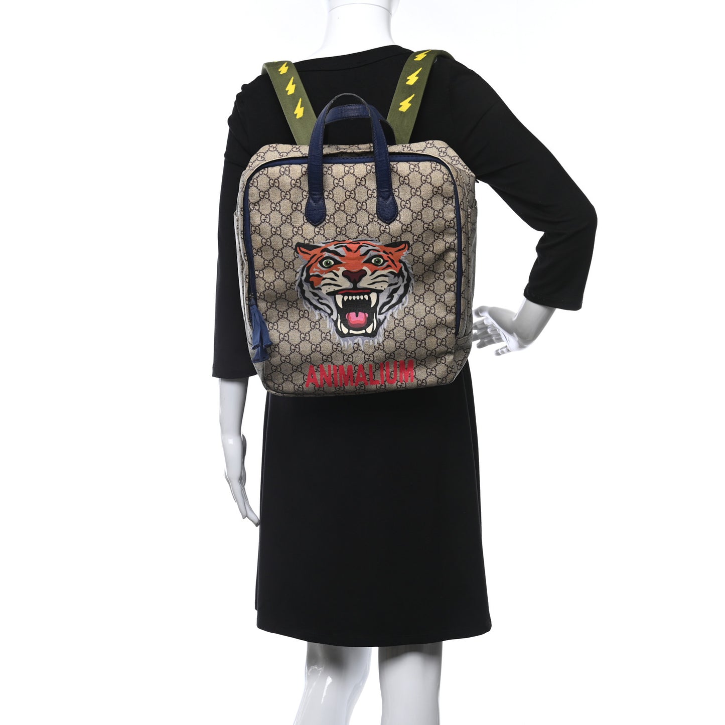 GG Supreme Monogram Childrens Animal Faces Backpack Blue