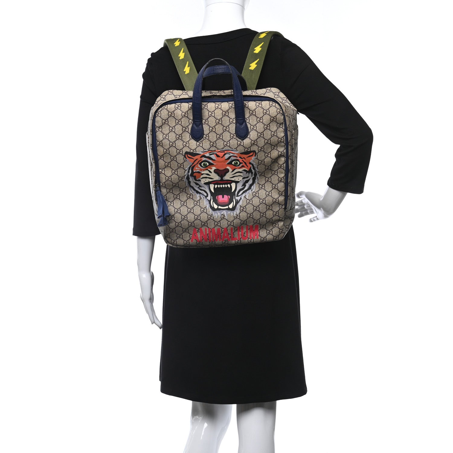 Gucci GG Supreme Monogram Childrens Animal Faces Backpack Blue 2 of 11