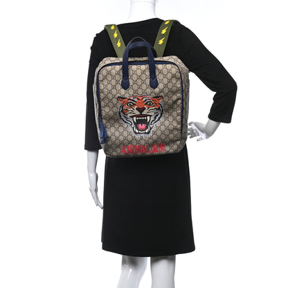 Gucci GG Supreme Monogram Childrens Animal Faces Backpack Blue 2 of 11