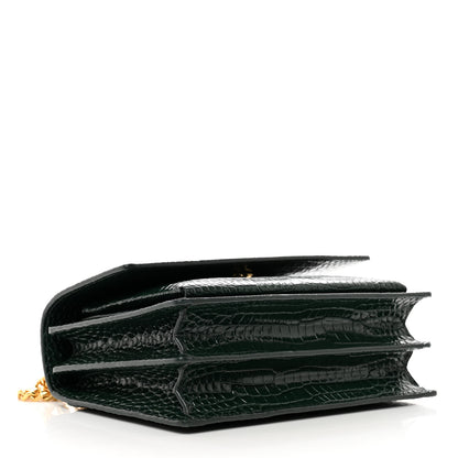 Saint Laurent Calfskin Crocodile Embossed Medium Monogram Sunset Dark Mint 4 of 10
