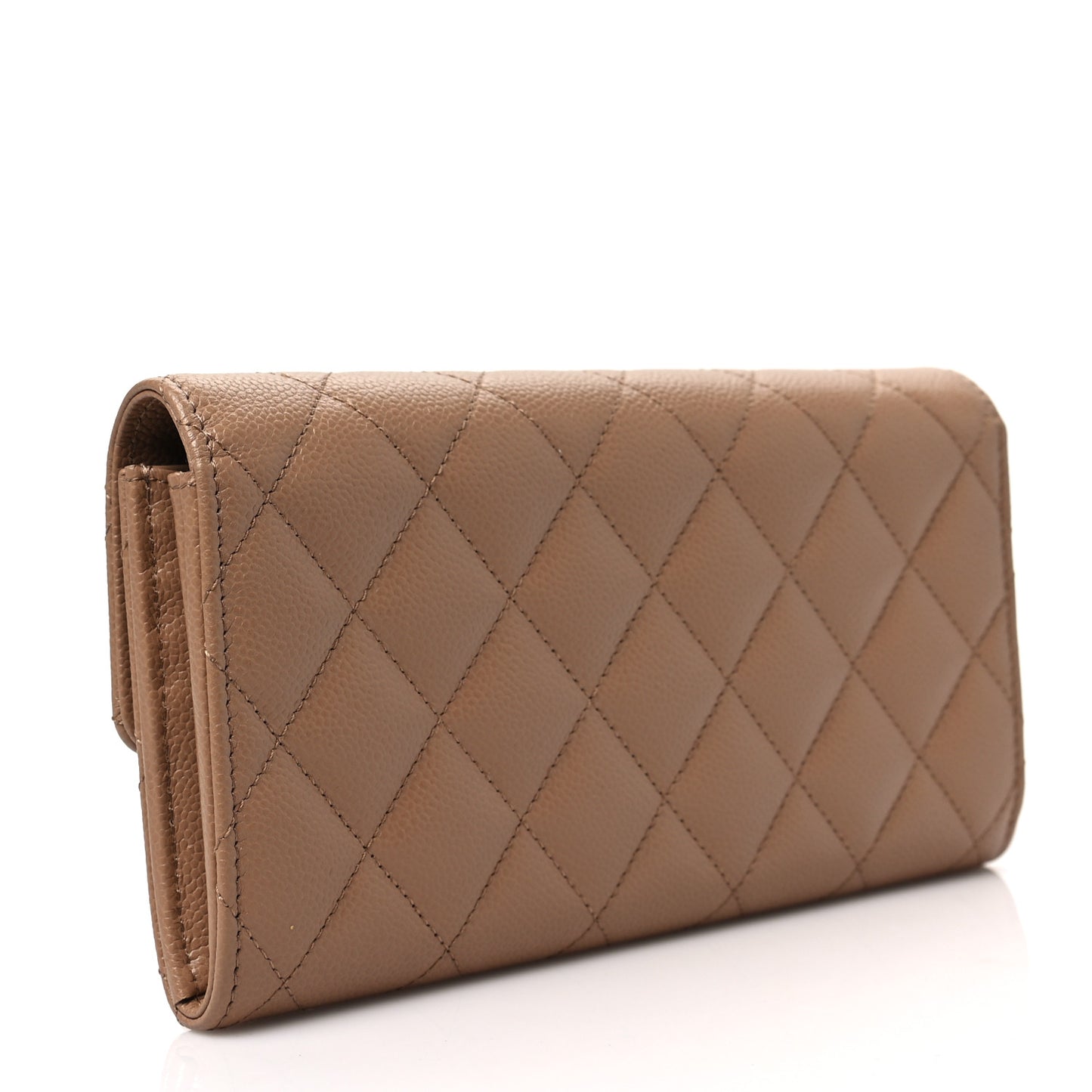 Caviar Quilted Multi Chain CC Large Gusset Flap Wallet Brown