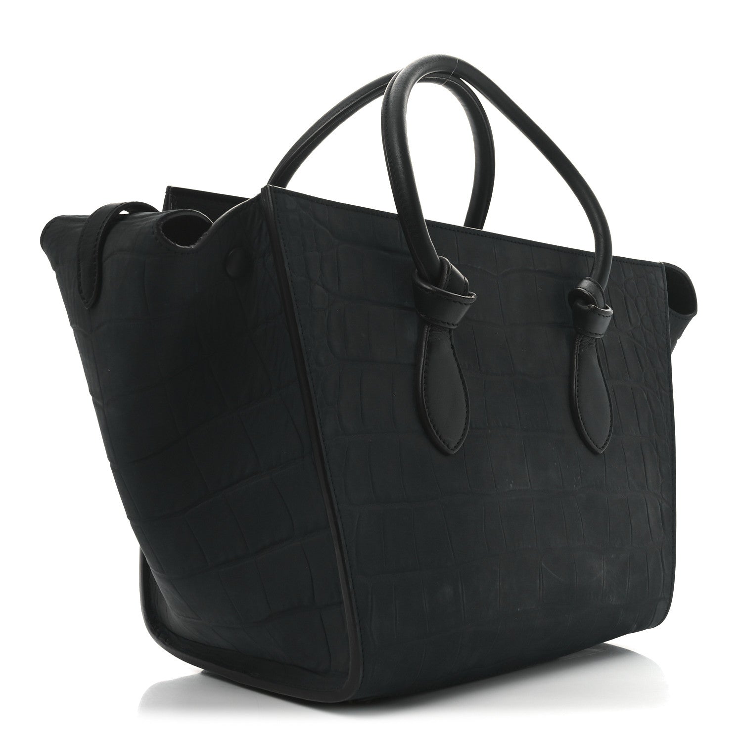 Celine Smooth Calfskin Nubuck Crocodile Embossed Small Tie Knot Tote Navy 3 of 9