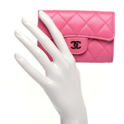 Chanel Lambskin Quilted Flap Card Holder Wallet Pink Yellow 2 of 9