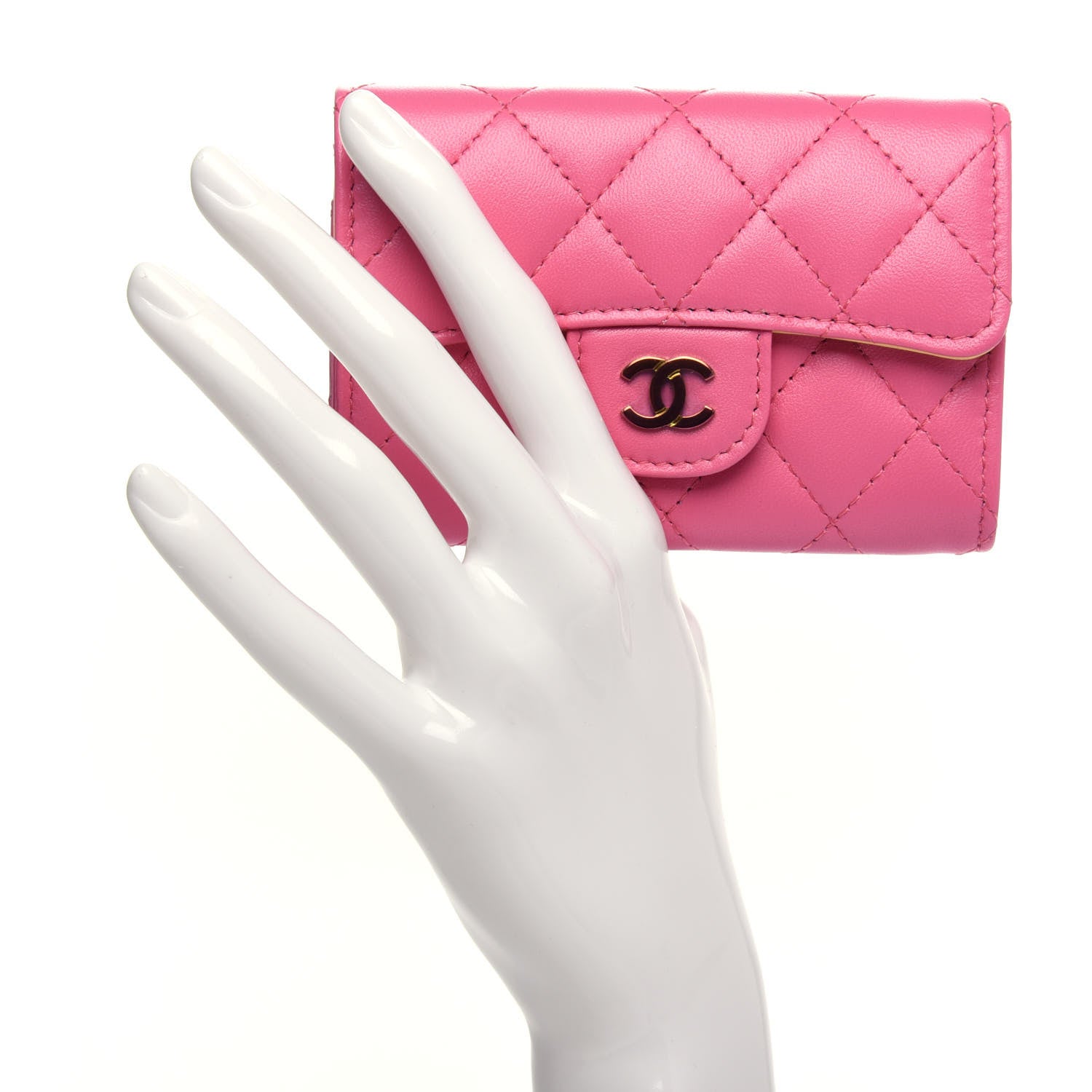 Chanel Lambskin Quilted Flap Card Holder Wallet Pink Yellow 2 of 9