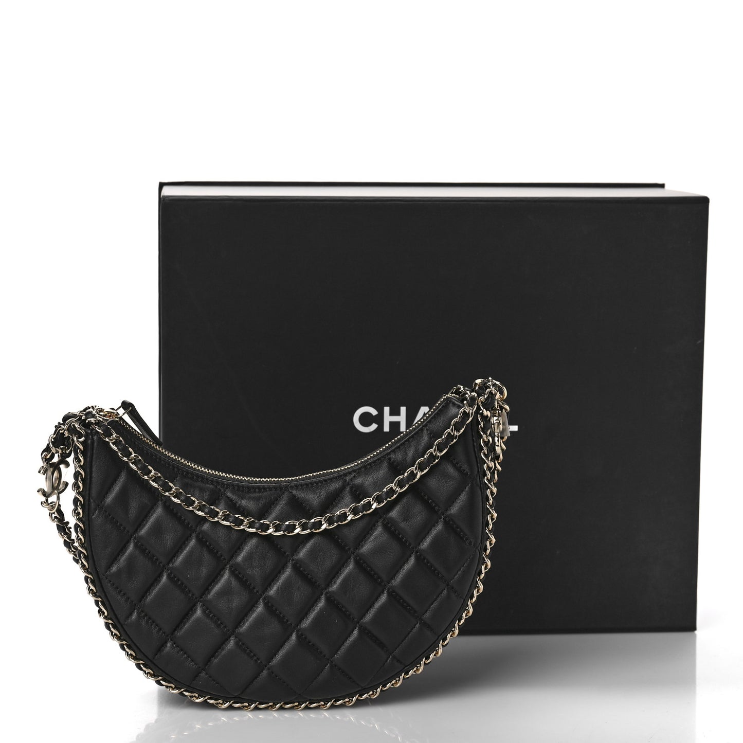 Lambskin Quilted Small Hobo Bag Black
