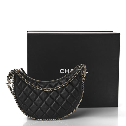 Chanel Lambskin Quilted Small Hobo Bag Black 10 of 10