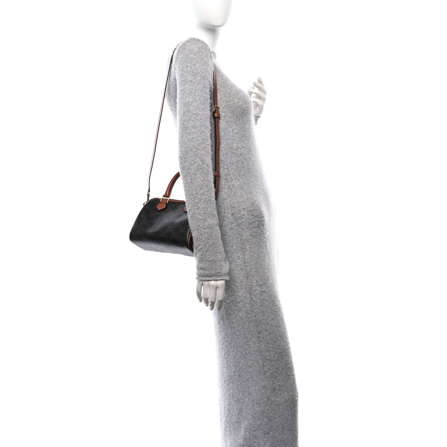 Triomphe Canvas Calfskin Small Boston Bag Tan