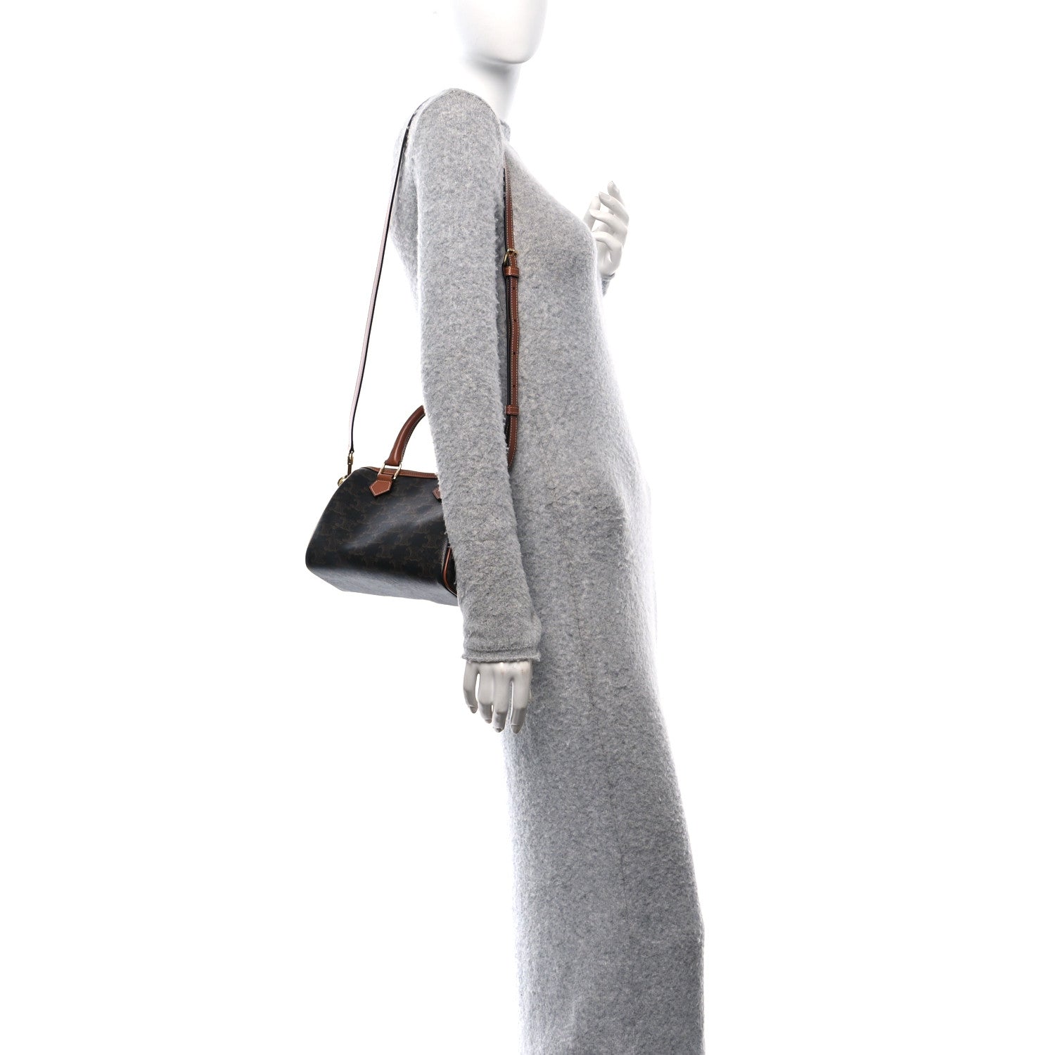 Celine Triomphe Canvas Calfskin Small Boston Bag Tan 2 of 9