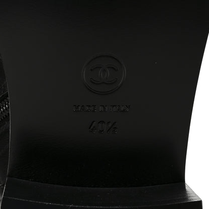 Chanel Lambskin Patent Calfskin Quilted Logo Lace Up Combat Boots 40.5 Black 7 of 10