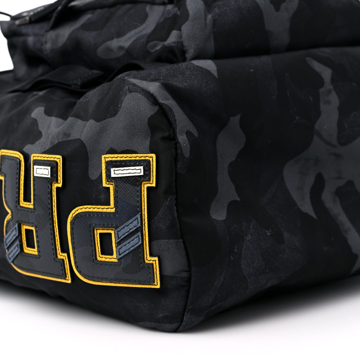 Re-Nylon Saffiano Camouflage Print Logo Double Buckle Backpack Fumo
