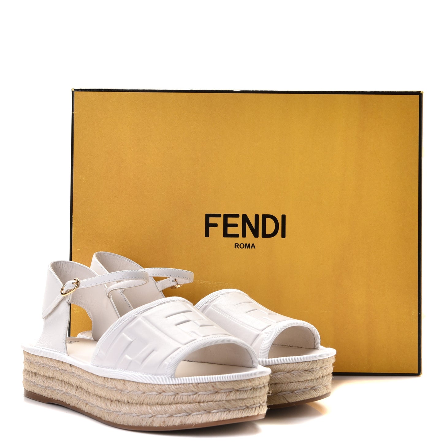Nappa FF Embossed Espadrille Platform Sandals 37 Snow