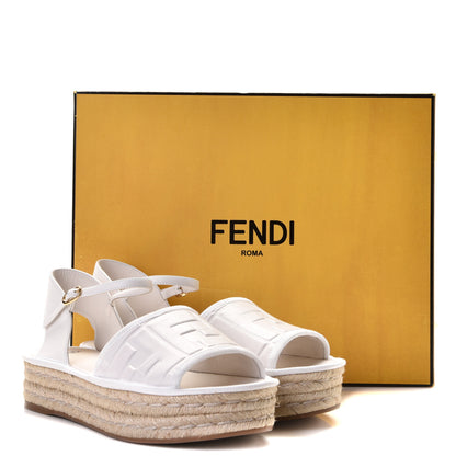 Fendi Nappa FF Embossed Espadrille Platform Sandals 37 Snow 15 of 15