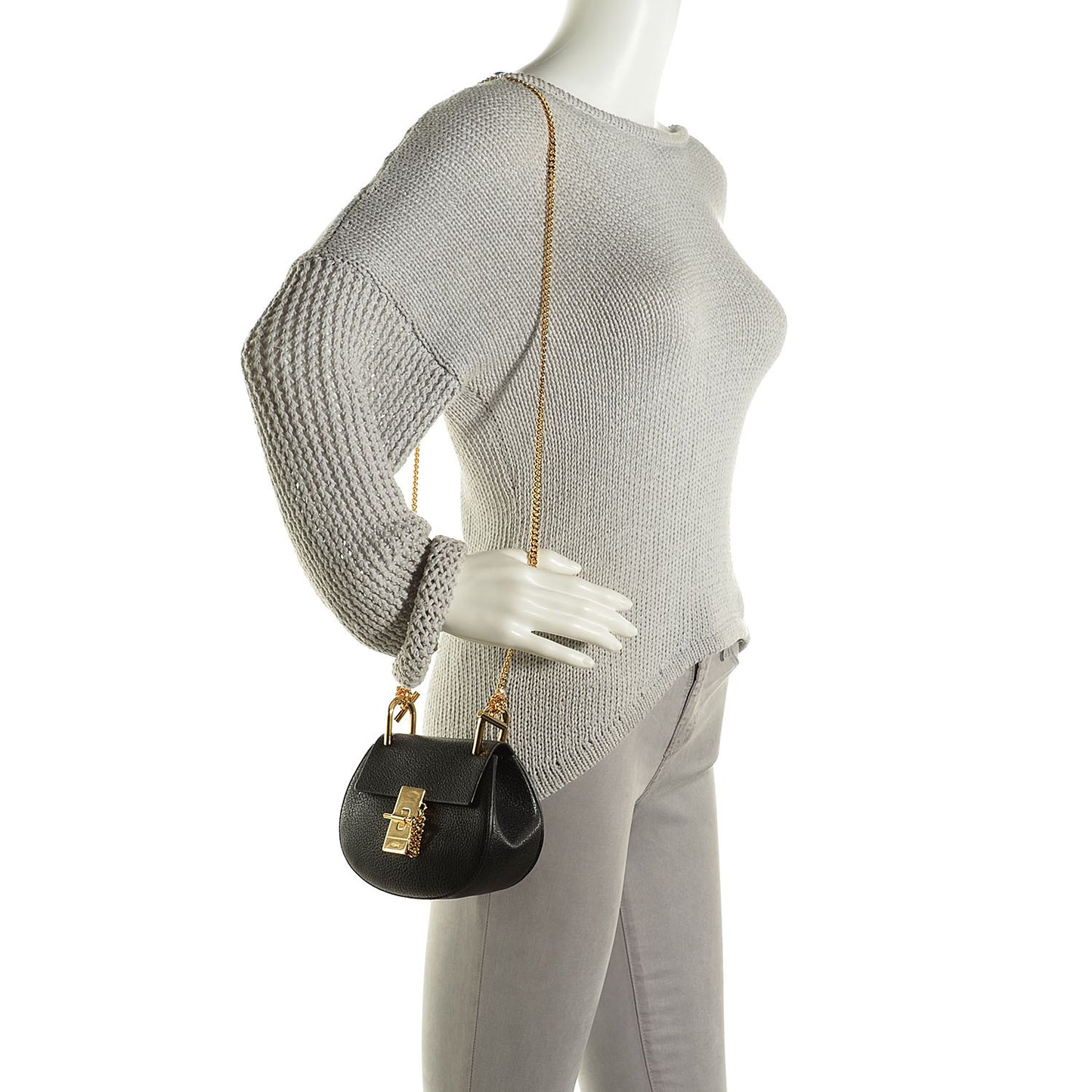 Grained Lambskin Nano Drew Shoulder Bag Black