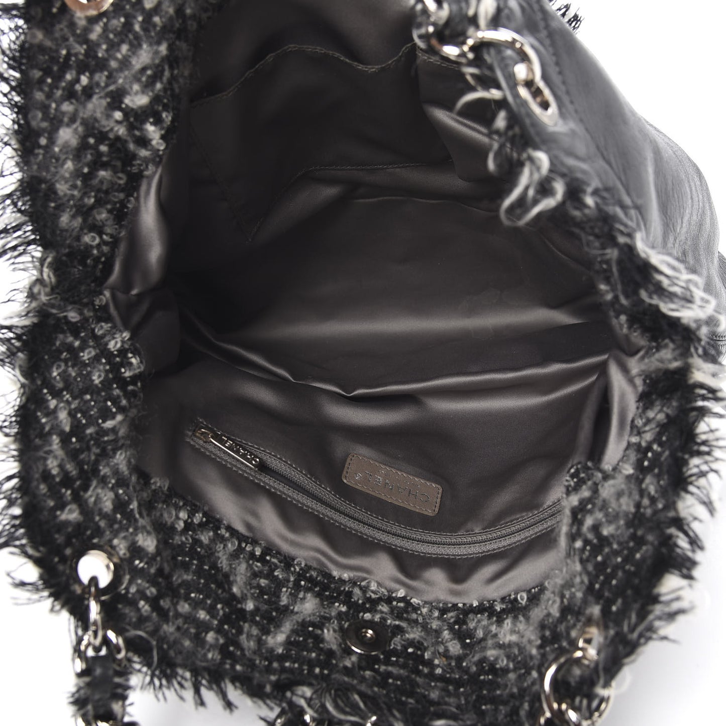 Tweed Lambskin Drawstring Tweedy Tote Dark Grey