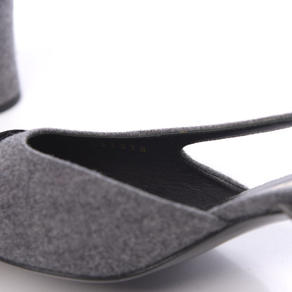 Chanel Wool Velvet Cap Toe CC Slingback Pumps 38 Black Grey 7 of 9
