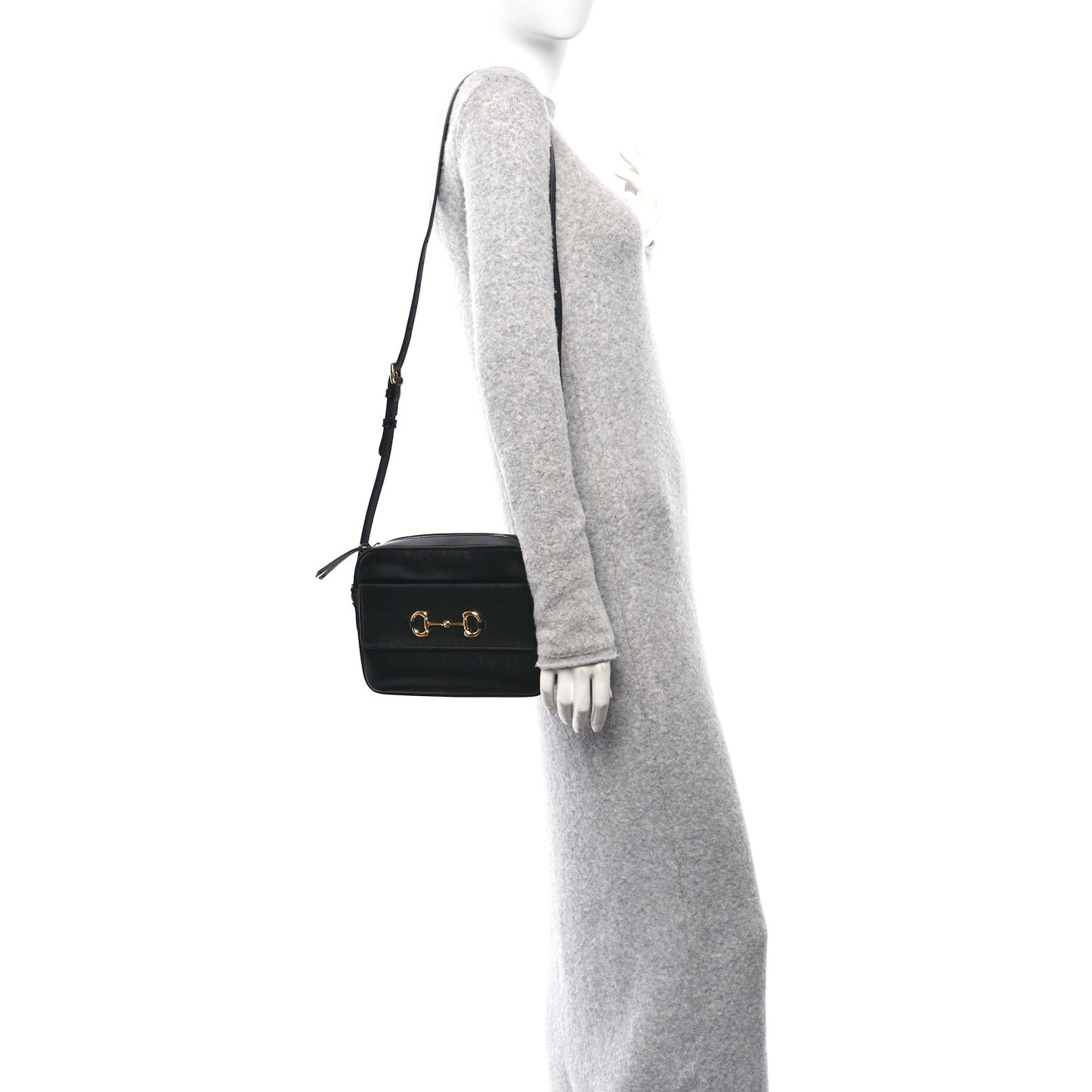 Textured Calfskin Small Horsebit 1955 Shoulder Bag Black