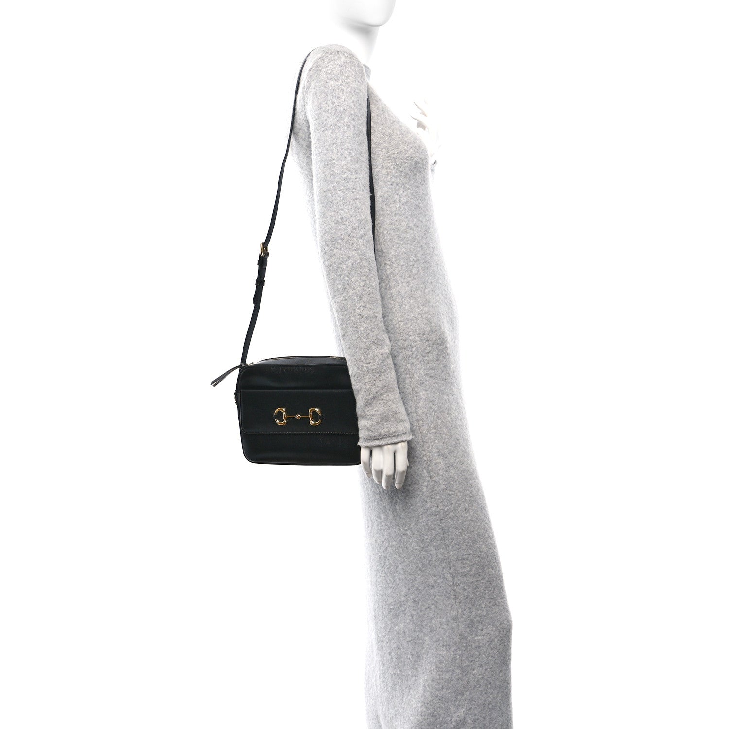 Gucci Textured Calfskin Small Horsebit 1955 Shoulder Bag Black 2 of 10