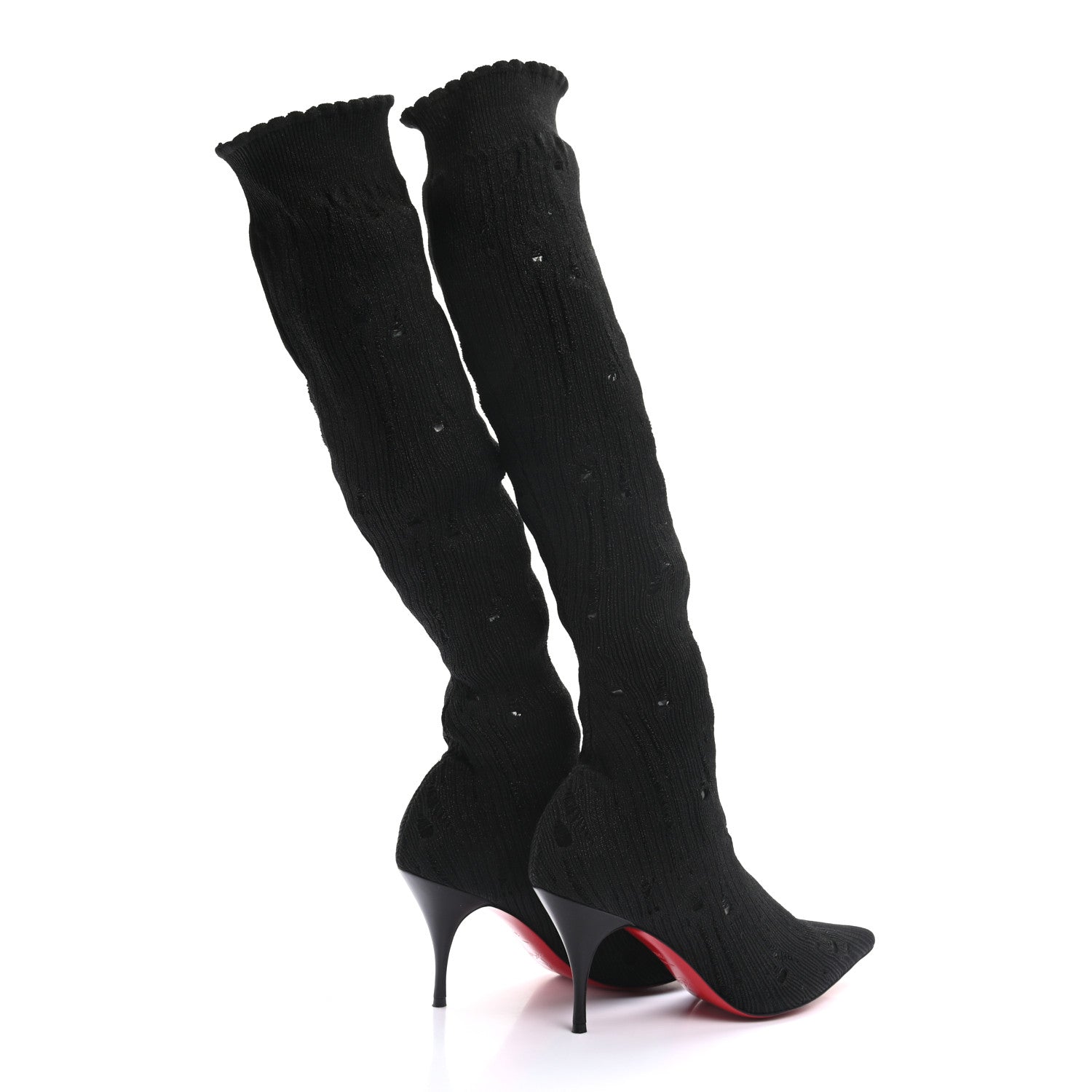 Christian Louboutin Tricot Lurex Sandrine 80 Sock Knee Boots 38.5 Black 4 of 10